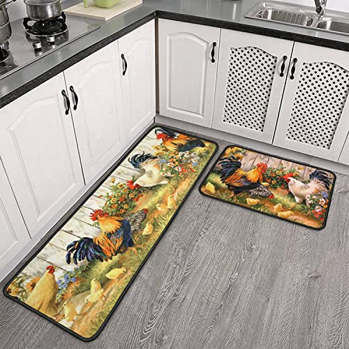 Roszwtit Farmhouse Rooster Kitchen Mats and Rugs Set of 2 for Home Decor