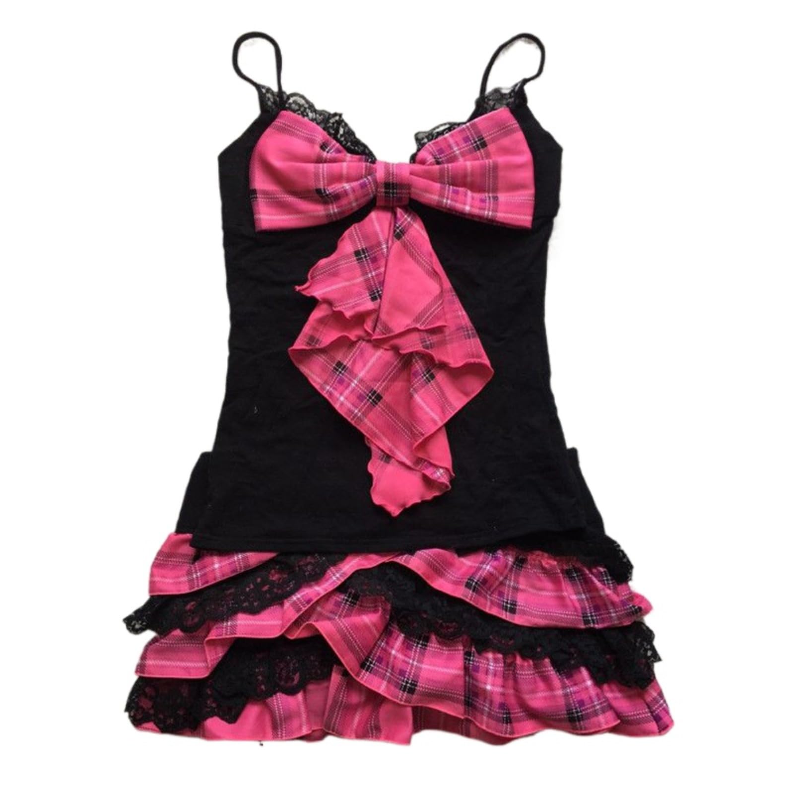 Gyaru Clothes Women Scene Mini Spaghetti Strap Dress 2000s Vintage Harajuku Pleated Dress Emo Grunge Aesthetic Pink Medium