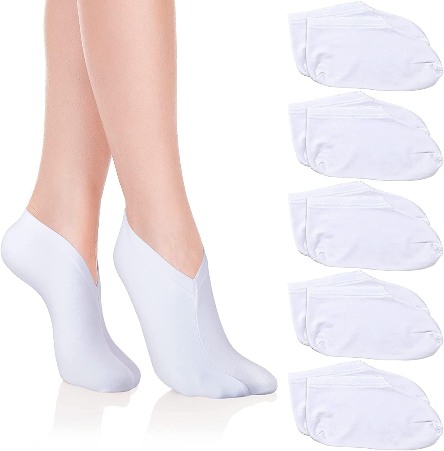 Moisturizing Socks, Overnight Spa Socks for Dry Feet, Moisture Enhancing Socks, Foot Care Treatment Soft, Premium Cotton Spandex Socks, Cosmetic Moisturizing Socks for Women and Men, White 5 Pairs