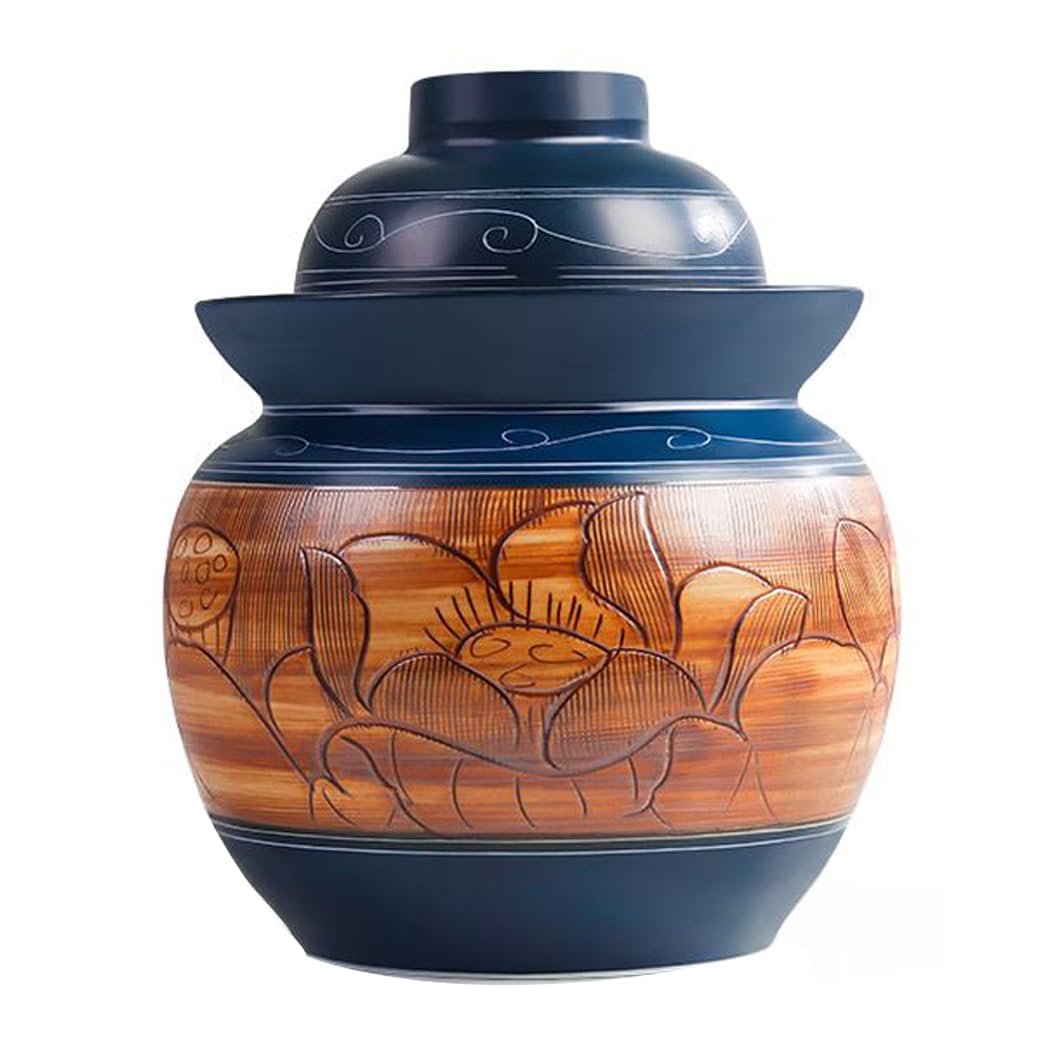 Tarro de Fermentación de Olla de gres, Tarro para Pepinillos, Tarros con Tapa para Aceitunas, Tarro de Fermentación o Decapado,Jarrón de Barro,Tarro para fermentar c B-5L