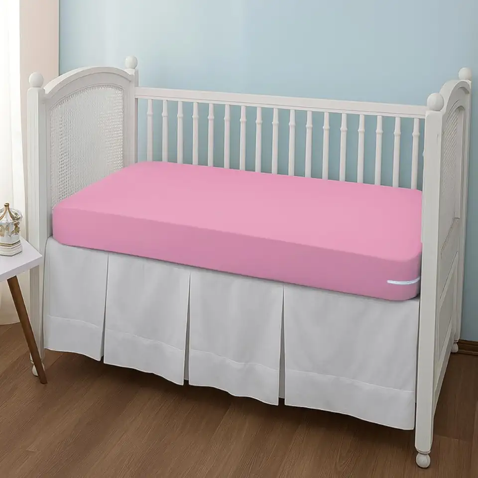 Capa Para Colchão de Berço Malha Gel Grossa Lisa Lavável C/Zíper Ajustável Reforçada 1,30cm x 70cm (Rosa bebê)