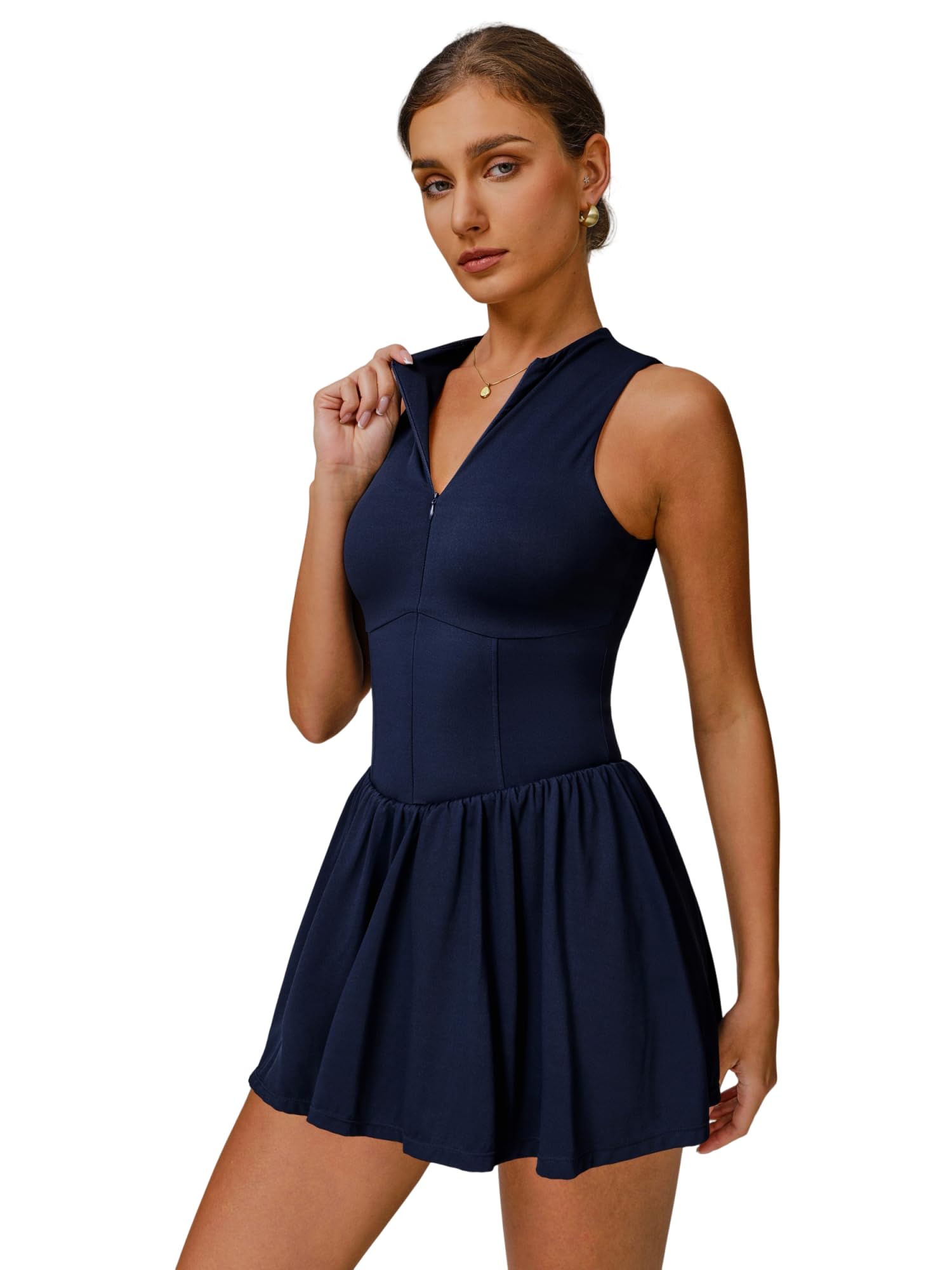 IDOPIP Tenniskleid Damen mit Hose drunter für Sport: Ärmellos kurz Sommerkleid Shorts mit Tasche und integriertem BH - Sommer Sportkleid für Tennis, Golf und Yoga