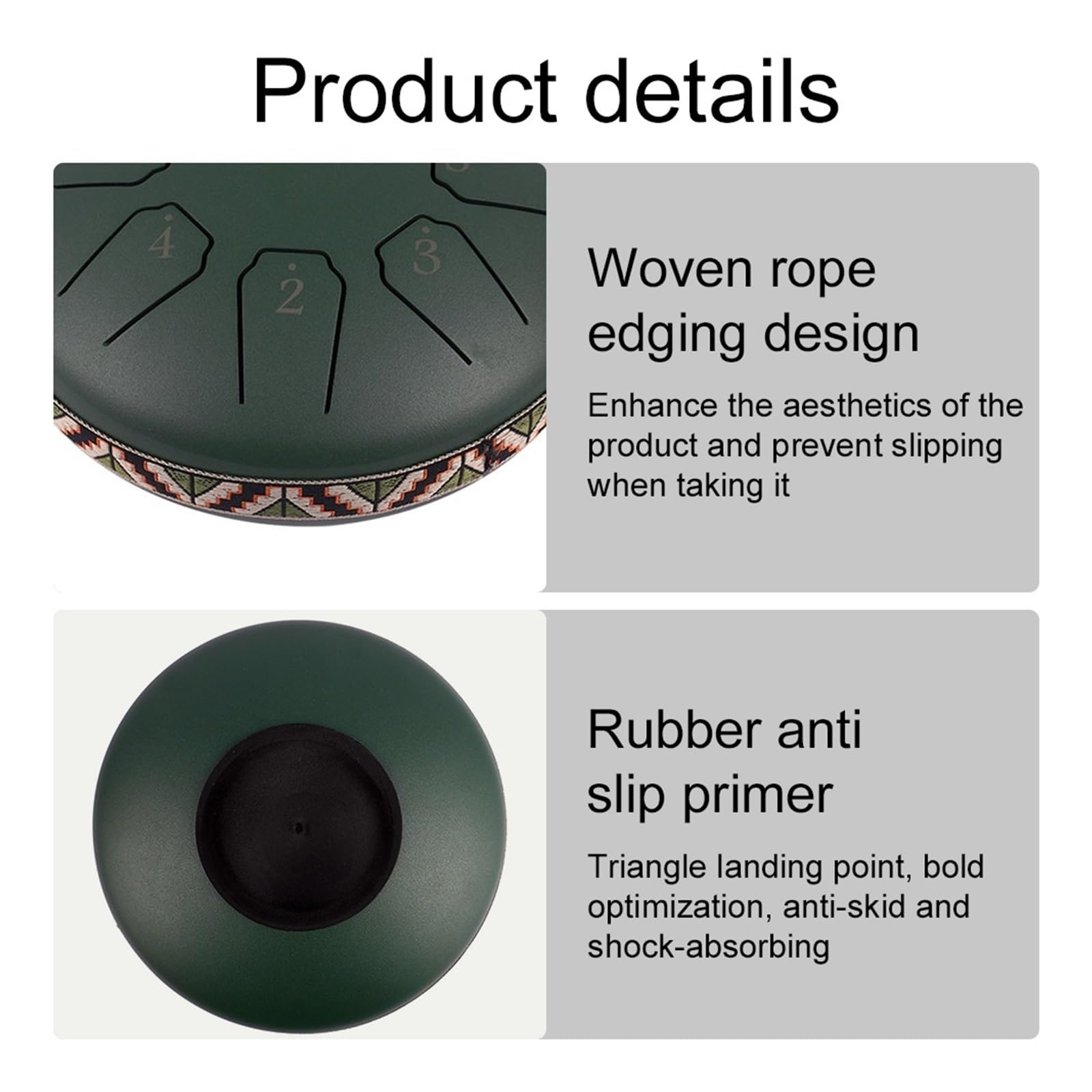 Steel Tongue Drum, Tambour à langue en acier de 6 pouces à 8 notes avec sac et maillets, carillon de pluie à main(Retro Green)