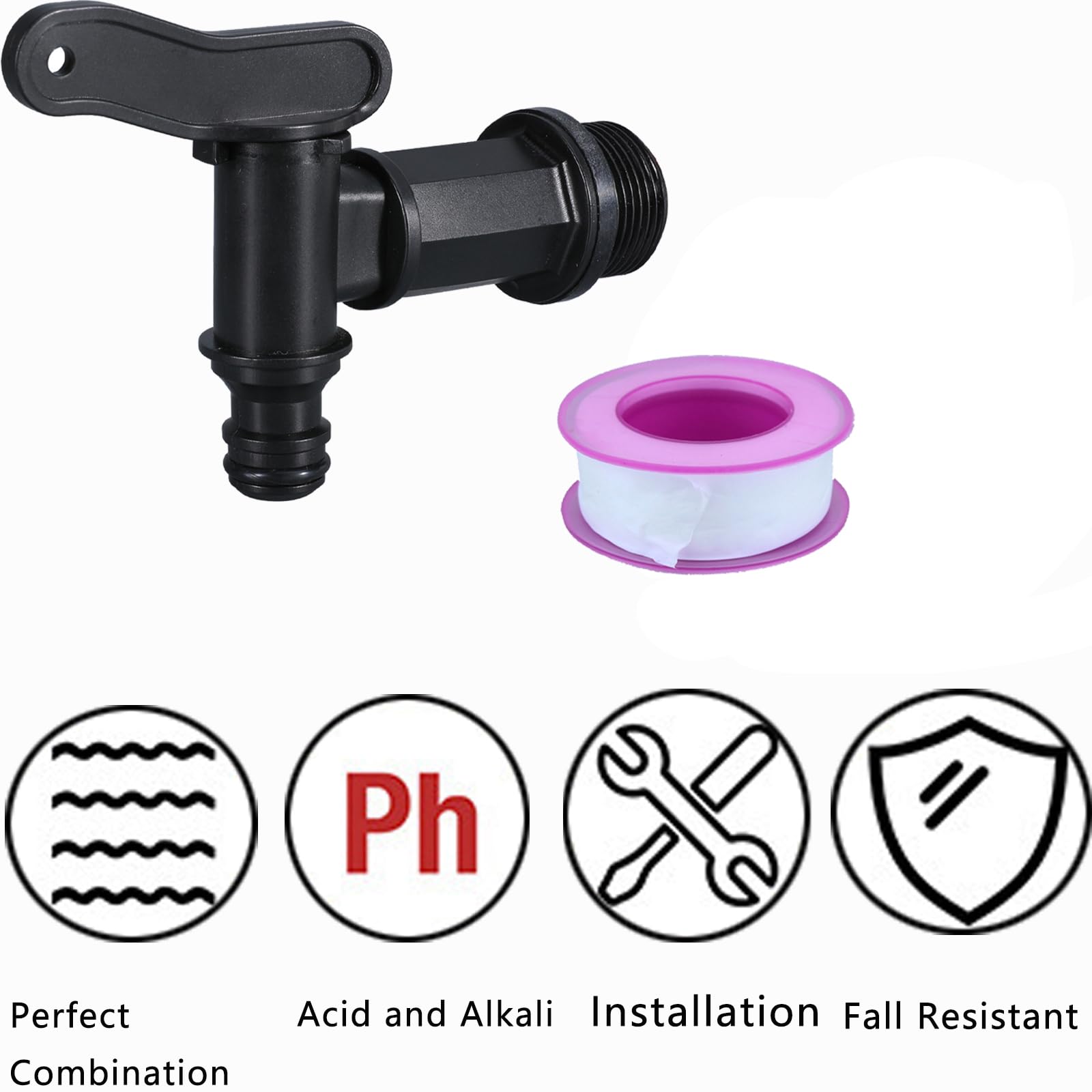 BetterJonny Robinet Cuve Plastique IBC 3/4" Adaptateur Boîte Rangement Eau avec Ruban PTFE