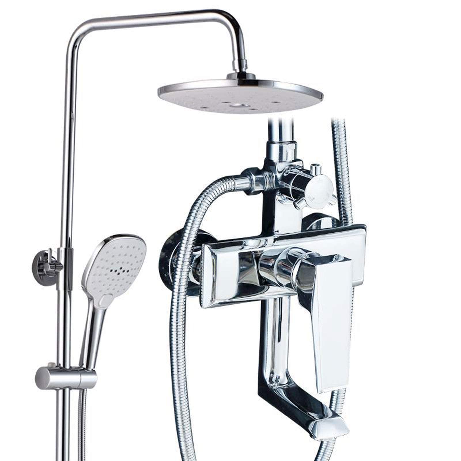 AYCDL Bathroom Shower System Brass, Rainfall Shower Set Chrome Finish with Overhead Shower Head Tap, Wall Mounted Shower Mixer Set Modern for Hotel Gym