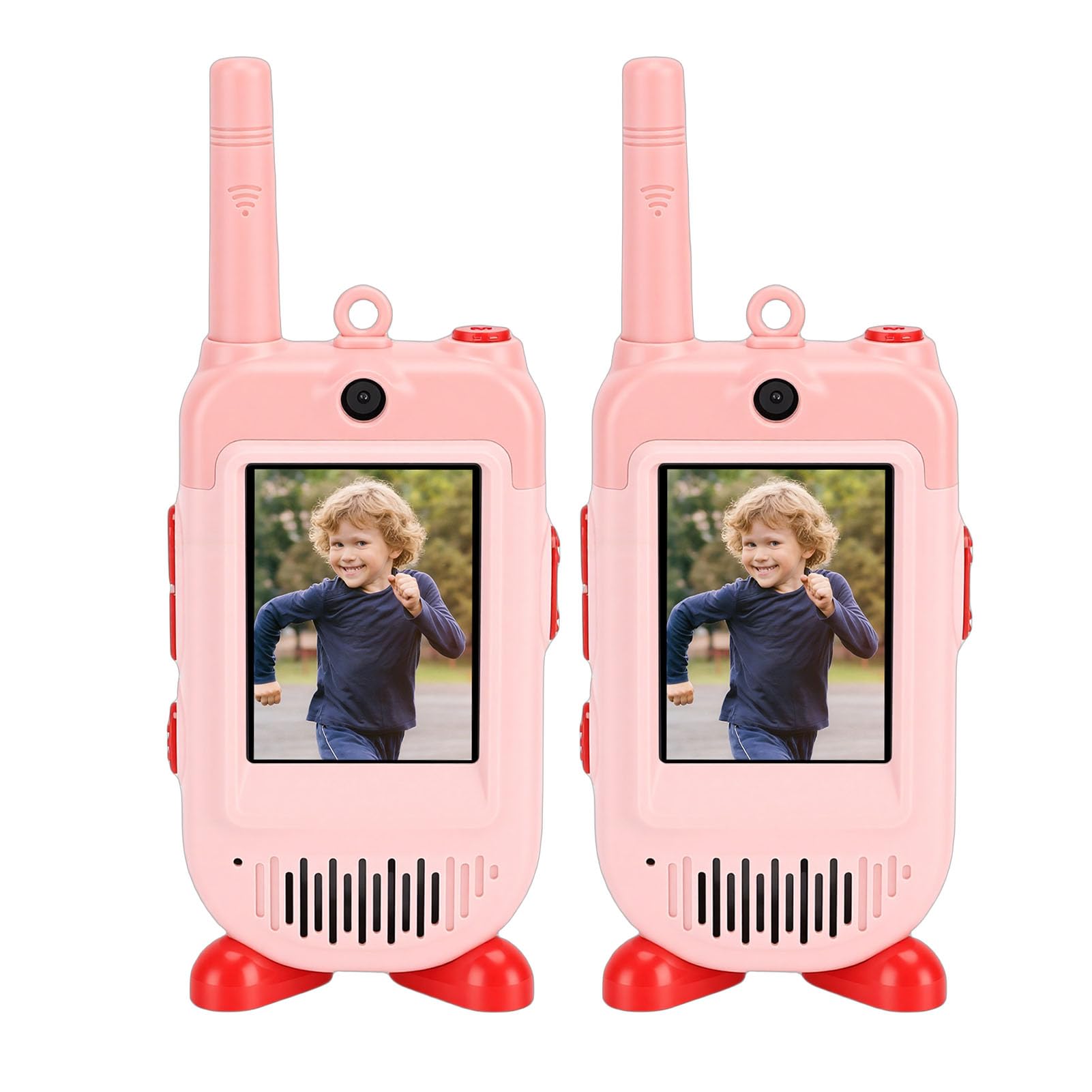 Gugxiom Talkies-Walkies Vidéo pour Enfants, Paquet de 2 Interphones Portables Rechargeables, Jouets pour Tout-Petits, Cadeaux d'anniversaire Amusants pour Jouer en Famille, Camping, Jeux (Pink)