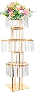 43.3" Tall Gold Flower Stand for Wedding Centerpieces – 5-Tier Clear Acrylic & Metal Centerpiece Stand with Crystal Style Design, 11.8" Base, Perfect for Wedding Tables, Floor Décor & Reception Events