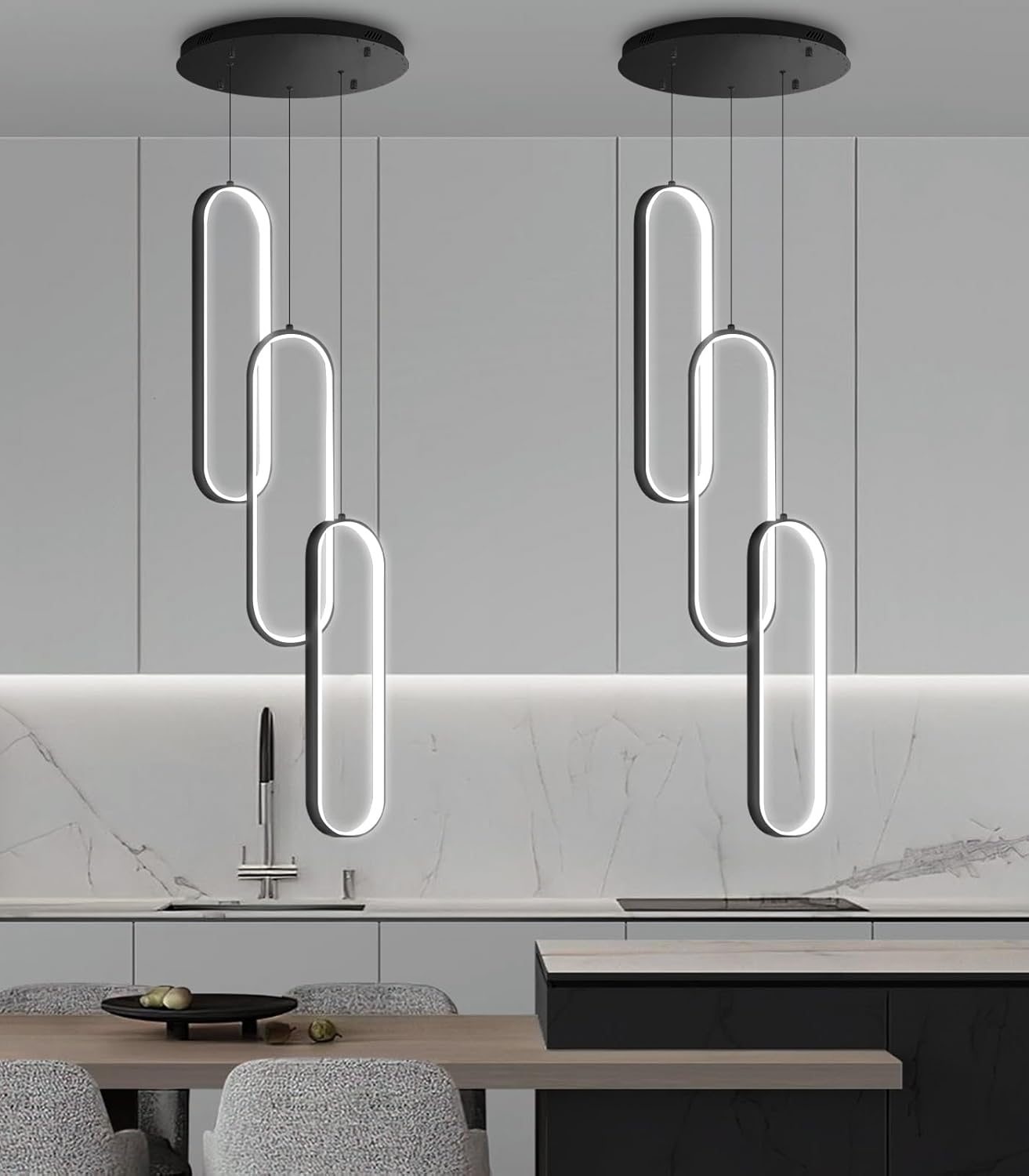 Modern Ring Chandelier LED Dimmable Flush Mount Ceiling Light for Foyer Living Room Staircaes Black