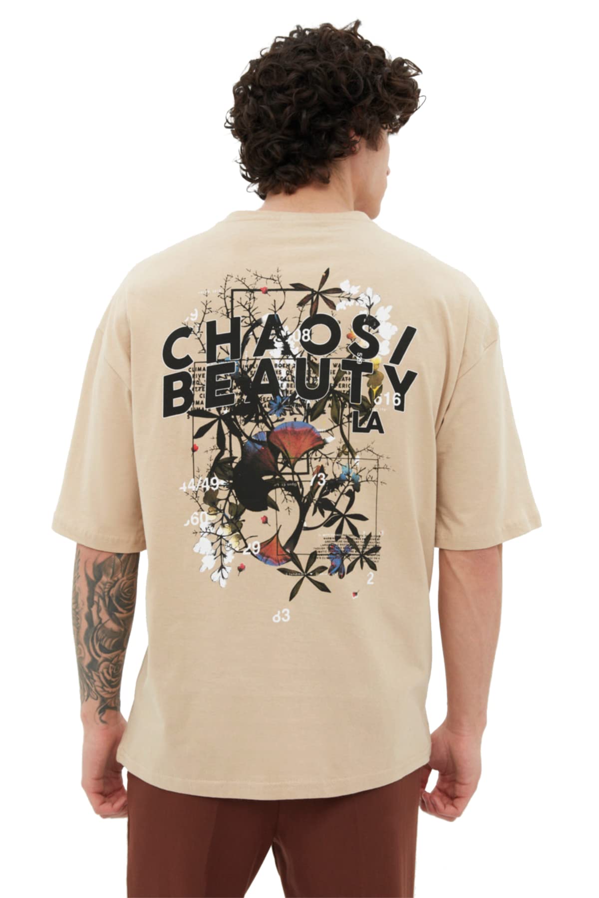 Trendyol Men Trendyol Beige Mens Oversize Fit Crew Neck Short