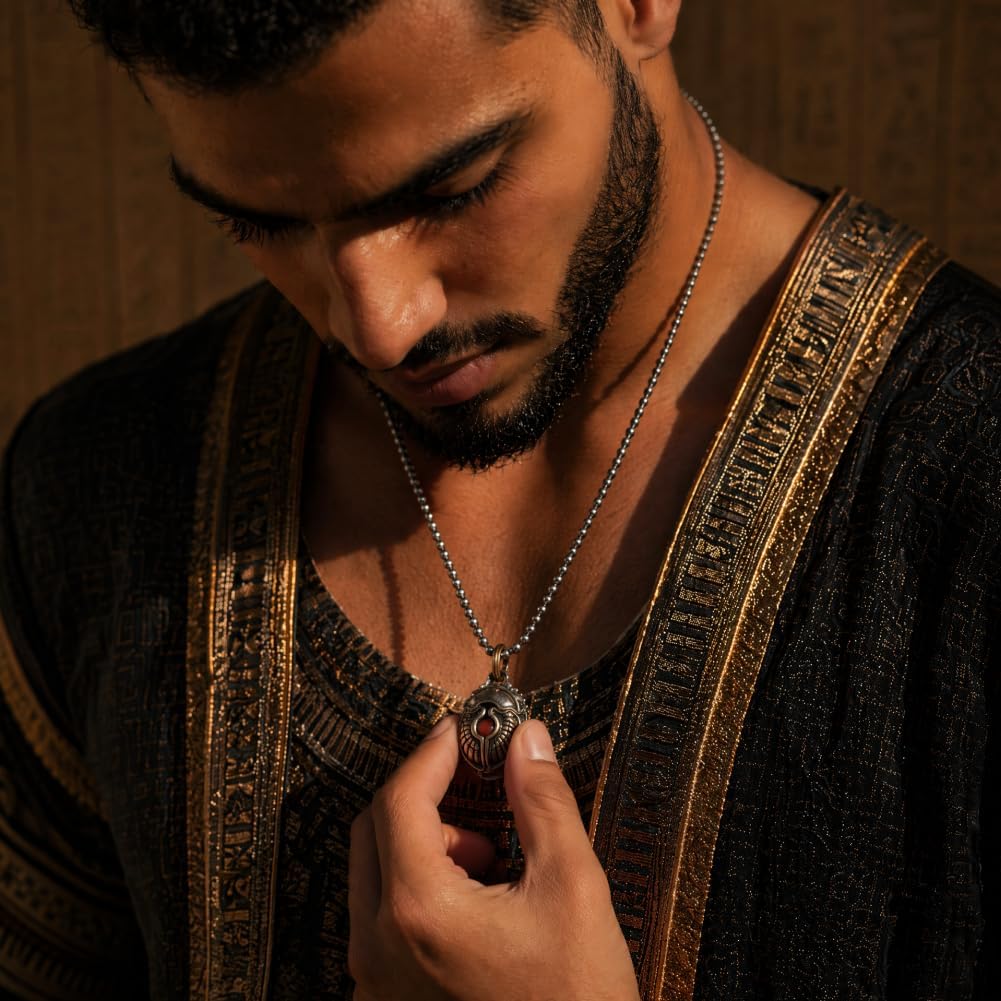 COPPERTIST.WU Scarab Pendant Necklace – Creative & Unique Design, Customizable Energy Stone, Brass & White Bronze, Spiritual Gift for Him/Her