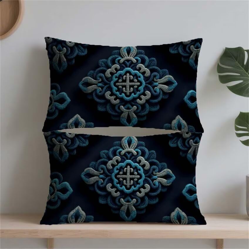 Housse de coussin 50x70cm rectangulaire marine en lin imperméable - 2