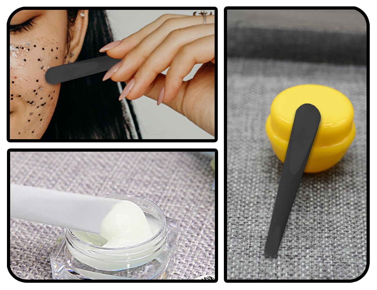 KAPSING 6 pezzi spatola cosmetica, spatola cosmetica, pennello per maschera, spatola per trucco in plastica, cucchiaio per crema per maschera viso (bianco e nero)