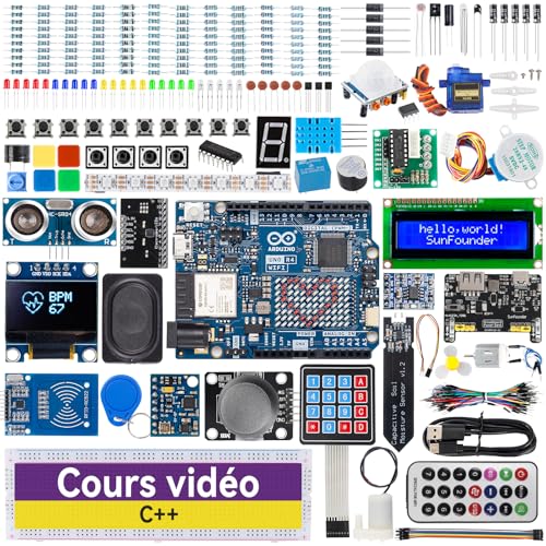 SunFounder Kit Explorateur Élite avec Arduino Uno R4 WiFi Original, Conforme RoHS, Bluetooth, IoT, ESP32, IIC LCD1602, OLED,Tutoriels en Ligne et Cours vidéo en...