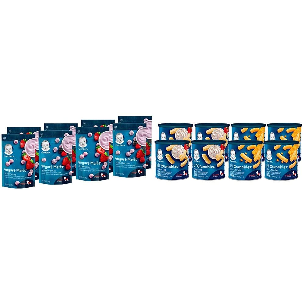 Gerber Yogurt Melts, Strawberry & Mixed Berry, 8 Count & Lil Crunchies, Mild Cheddar & Veggie Dip, 8 Count