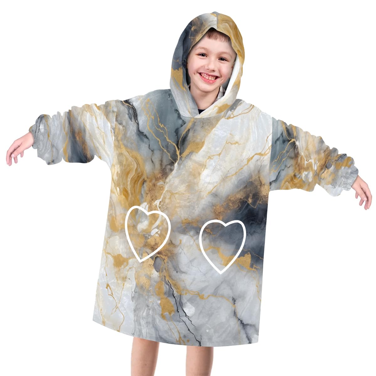 Pardick Wearable Blanket Hoodie for Kids, Metallic Gray Marble Fleece Sweatshirt Blanket Oversized Blanket Sweatshirt with Pocket Flannel Warm Hooded Blanket 6-10 Year Old Girl Boy Gift, One Size