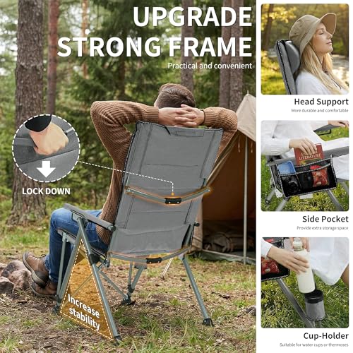 Image of Heavy Duty Folding Camping Chair Supports 400 LBS, Hard Arm Portable Outdoor Chair with Cup Holder & Storage Bag, Foldable Collapsible for Camp, Picnic, Lawn, Fishing