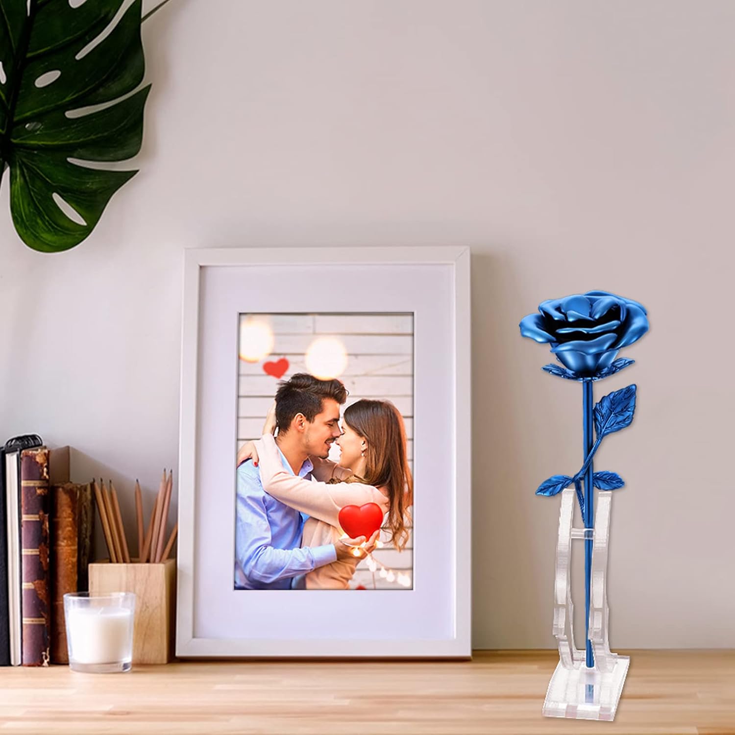 Rose Flower Keepsake Urn for Ashes Sympathy Gift Small Stainless Steel Urn Mini Cremation Urn Keepsake Rose for Sharing Human Ashes-Blue