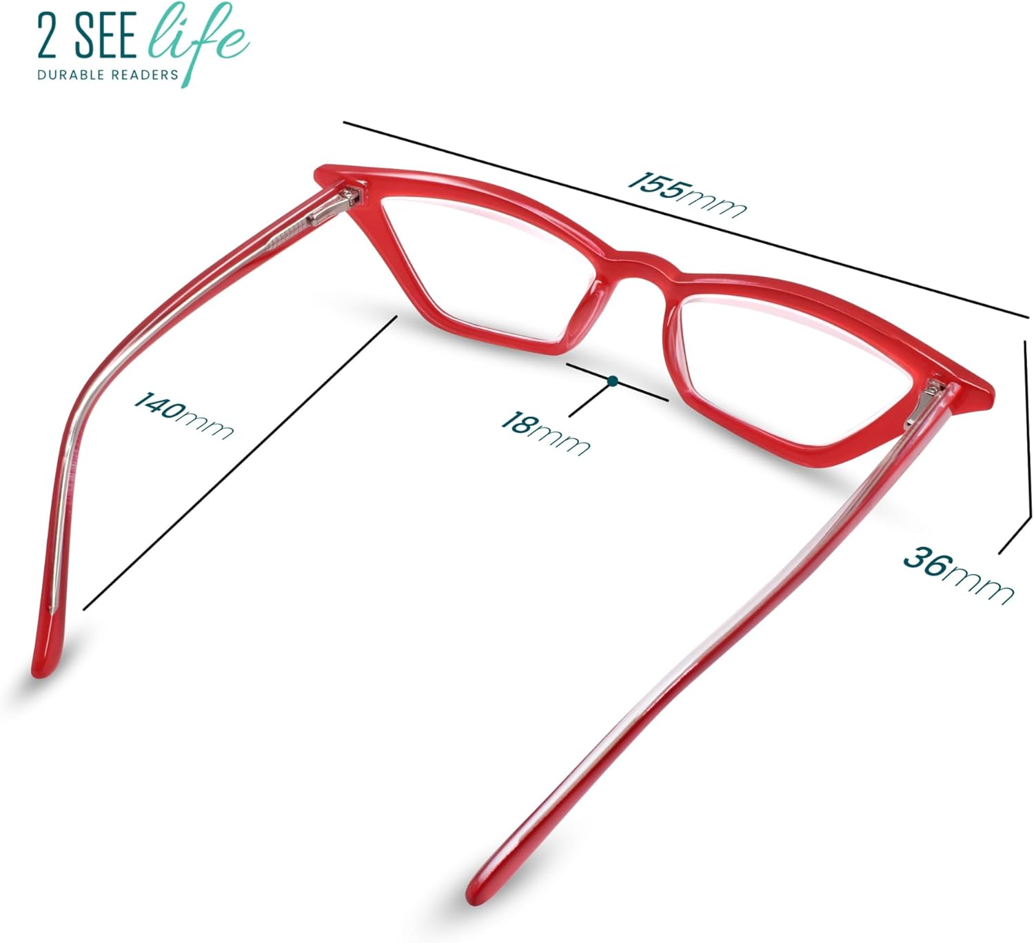 2SeeLife Premium Cat Eye Reading Glasses for Women – Narrow-Medium Fit, Sturdy Frame, Spring Hinges, Stylish Funky Readers, Red, +2.25 - Image 7