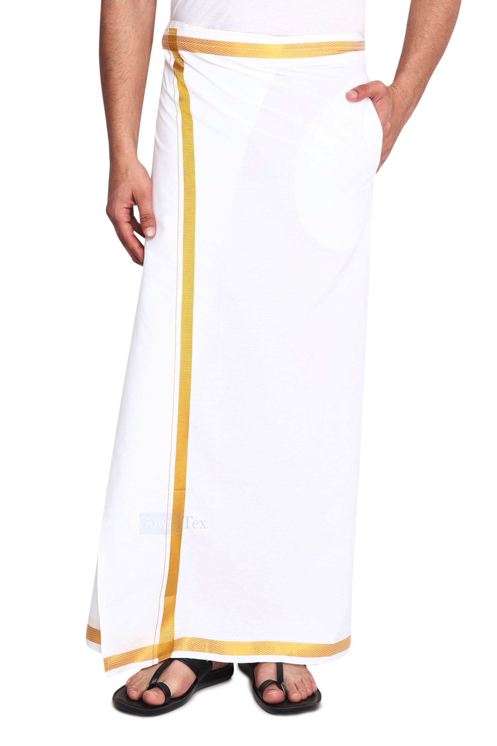 Gowri TexMen's 100% Pure Cotton Velcro Dhoti With stickable Flexible and Adjustable Size with Pocket for Men pack of 1