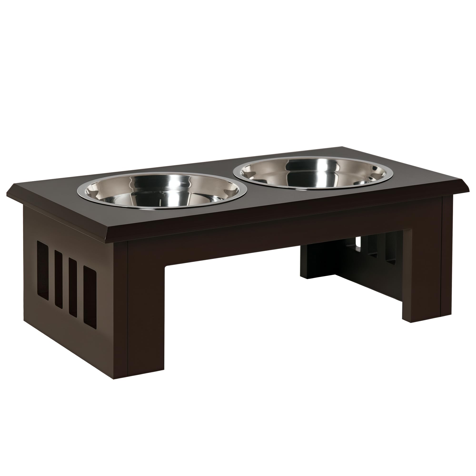Pawhut Raised Dog Bowls Pet Feeder Raised Elevated Stainless Steel Food Brown from B&Q