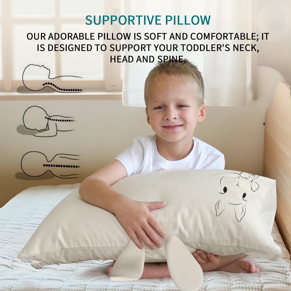 Organic Pillow,16x22 Kids Pillow with 100% Organic Cotton Animal Pillowcase, Adjustable Loft Organic Youth Pillow, Machine Washable, Soft, Perfect for Kids&Youth&Children