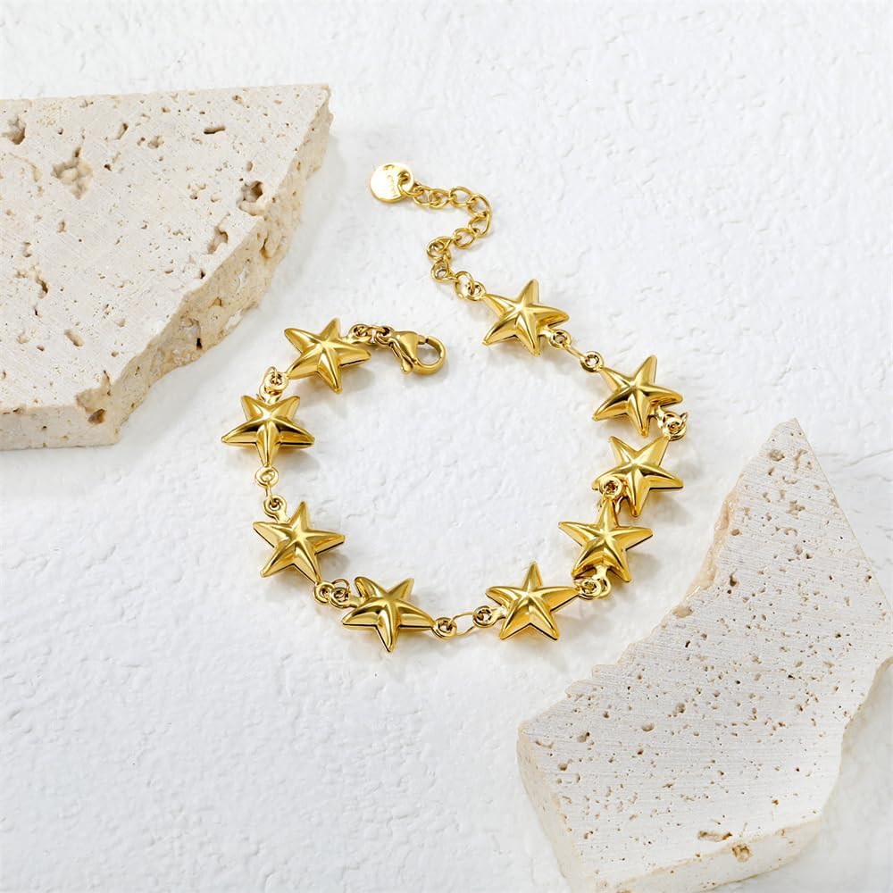 Gold Star Link Bracelet for Women Stainless Steel Adjustable Chain Dainty Star Charm Bangle Bracelet Fashion Trendy Jewelry - Image 2