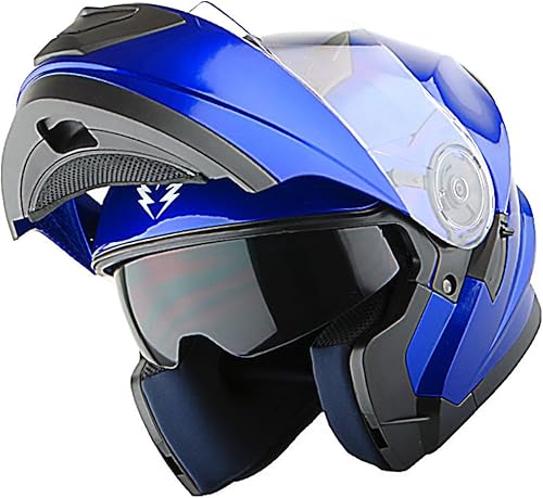 Miniatura 4 de 1Storm Nuevo Casco Modular de Cara Completa para Motocicleta con Doble Visera, Protector Solar y Luz Trasera LED Recargable Azul Brillante