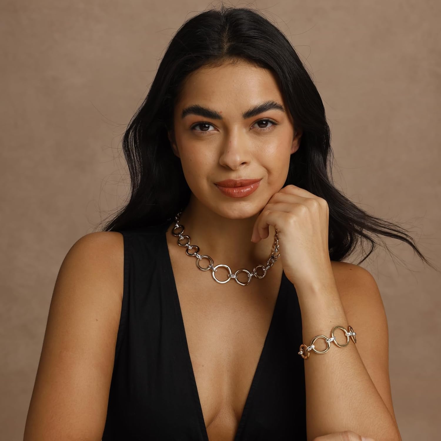 COBI Two Tone Bracelets for Women, 18K Gold & Sterling Silver Plated Bead Bracelet, Link & Tube Designs, Chunky Adjustable Bangles, Trendy Fashion Jewelry Gift - Image 5