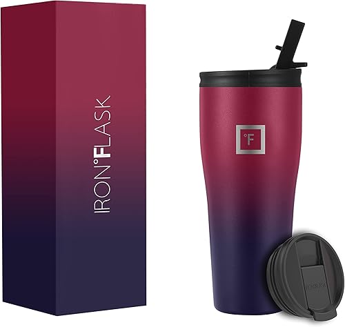 IRON FLASK Rover 20 - Vaso de 32 onzas 2tapas con pajilla abatible botella de acero inoxidable con aislamiento al vacío moderno doble capa taza