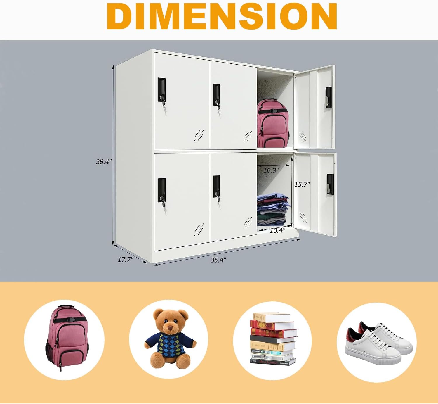 MECOLOR-Steel Office Locker Cabinet with Keys, School and Home Storage Locker Organizer，Locker for Cloth and Toy Organizer,Living Room Boy and Girl Metal Storage Locker Cabinet (6D)