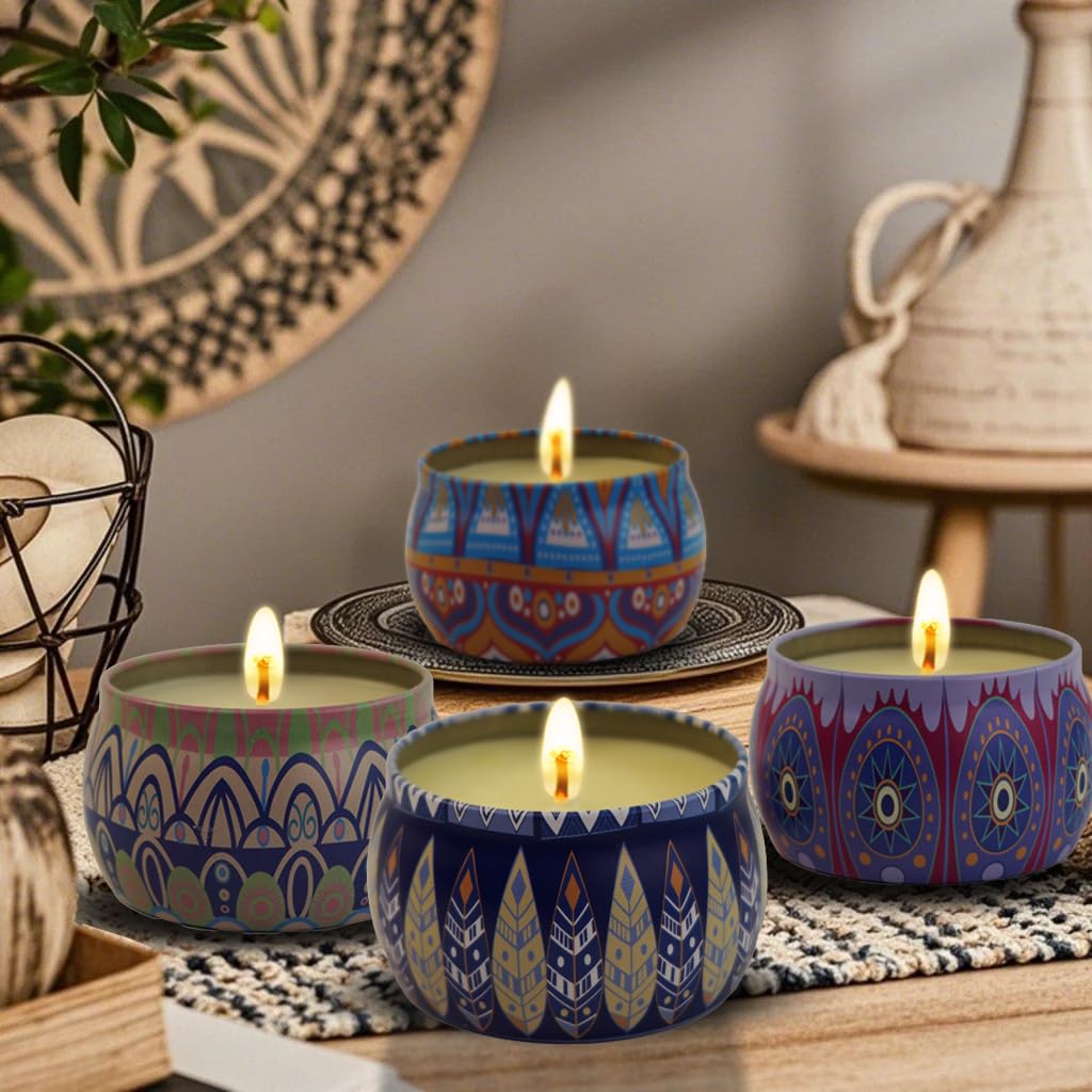 Scented Candles Gift Set for Women - 4 Pack Aromatherapy Candles with 8% Essential Oils, 120H Burn Time, Stress Relief & Relaxation, Soothing, Perfect for Birthday, Christmas, Thanksgiving, Mother
