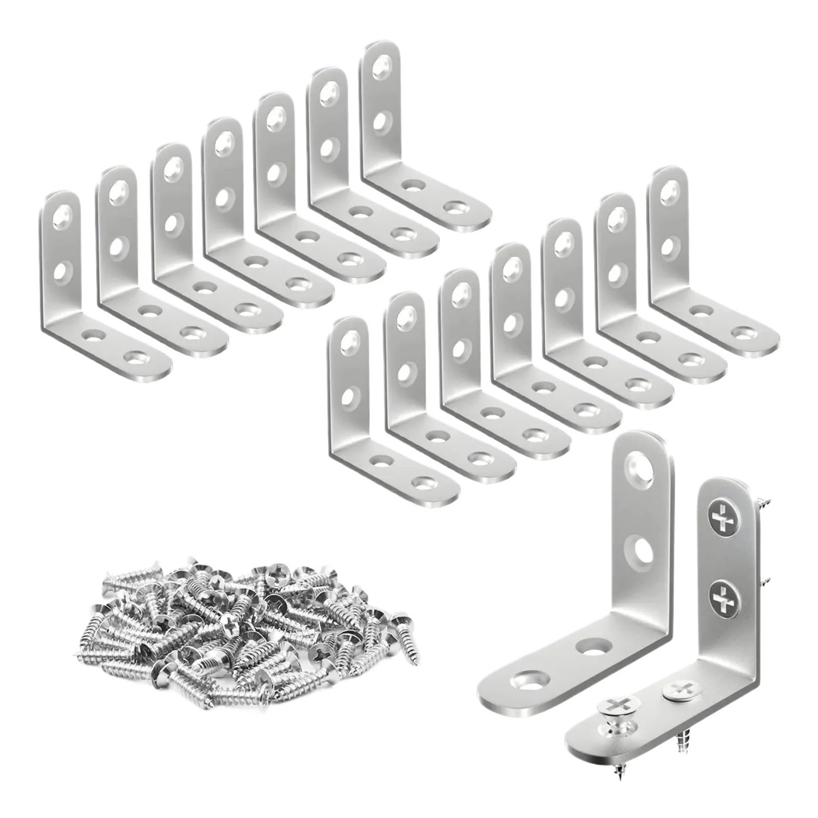 Staffe a L in acciaio inossidabile da 10 pezzi - Staffa angolare ad angolo retto for scaffali, mobili in legno, sedia, cassetto con viti(20pcs)