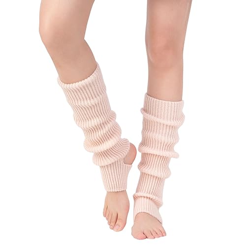 AWOCAN Knitted Stirrup Leg Warmers for Girls and Women - Extra Soft, Long for Winter, Ballet, Yoga, Dance - Nudepink