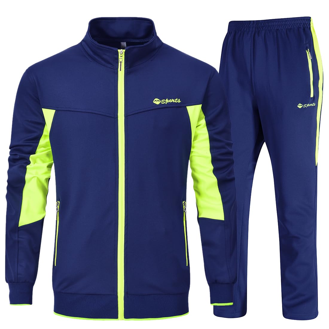 YSENTO mens Full Zip Full Zip XL 2-blue+fluorescent Green