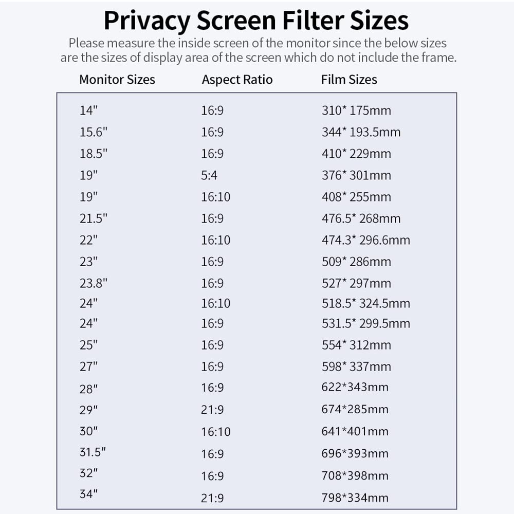Filtro Privacy Screen Pellicola antiriflesso invisibile 30 ° ad alta trasmissione reversibile anti-UV per monitor da 27 '' con rapporto di formato 16: 9,Laptop Screen Film