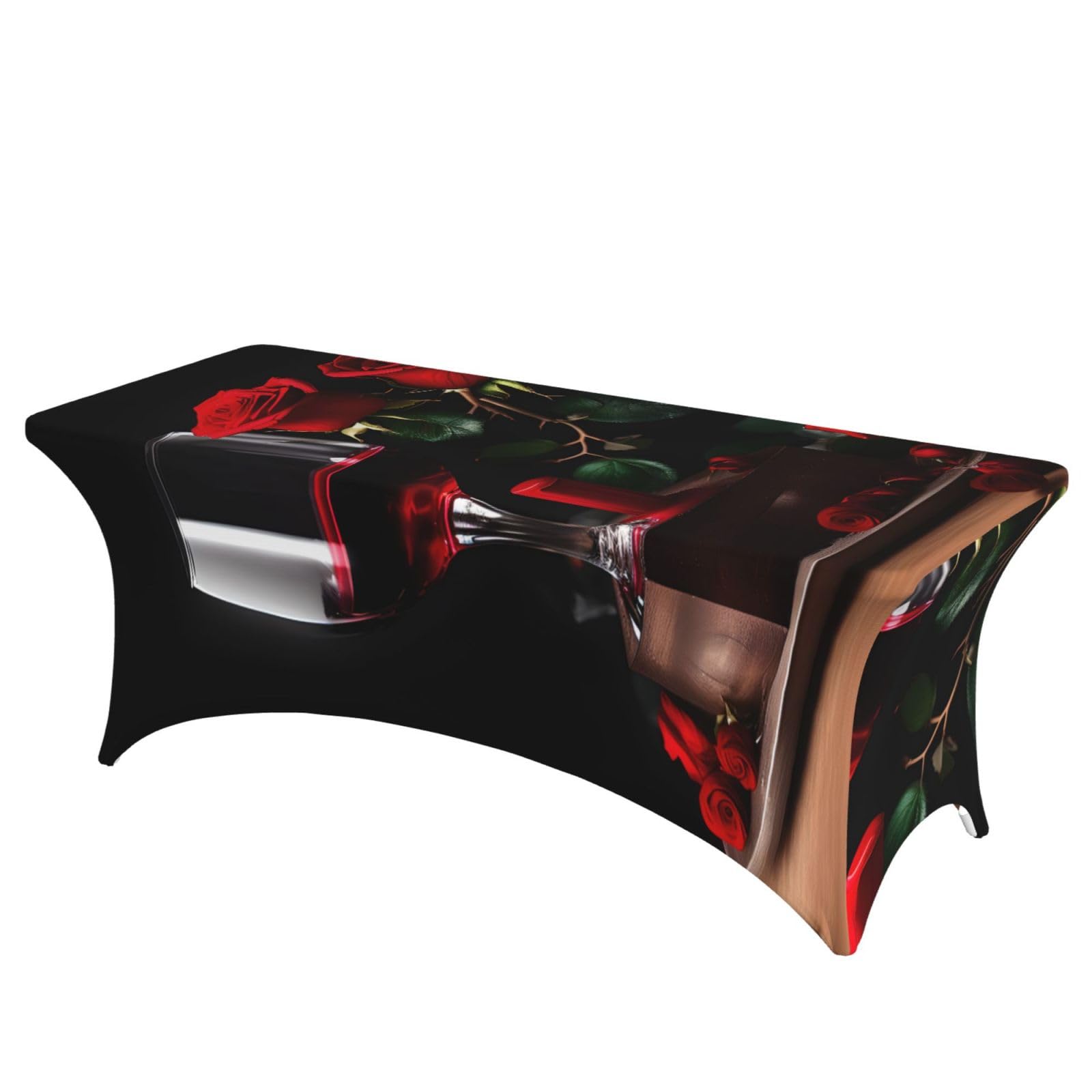 NImongt Red Rose And Wine Romantic Lovers Decor Print Elastic Rectangular Tablecloth Holidays Family Banquet Wedding Party Table Cover