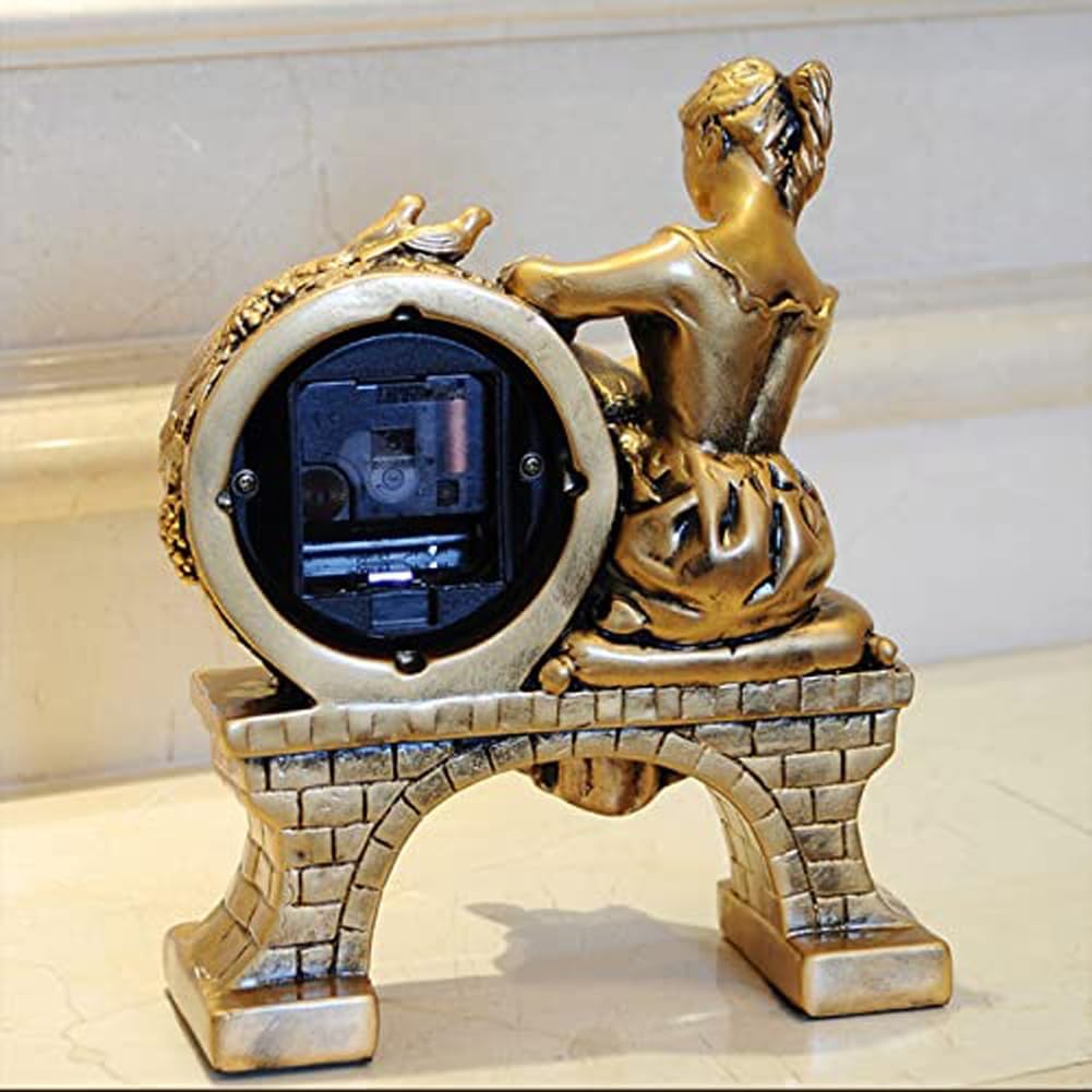 Grandfather Clock-Style Bronze Mantel Clock – Quiet Non-Ticking Resin Timepiece, Antique Vintage Golden Decoration for Living Room, Office or Bedroom,Metallic