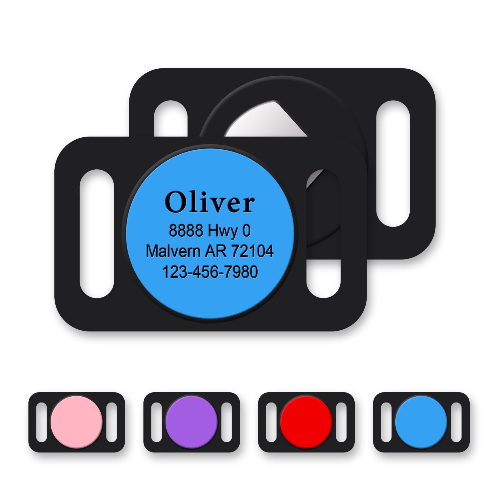 Personalized Engraved Airtag Pet Collar Holder,Slide On Personalized Airtag Case,Adjustable Dog Collar Pet ID Tag,Custom Name Phone or Small, Medium, Large Dogs and Cats (Large Blue)