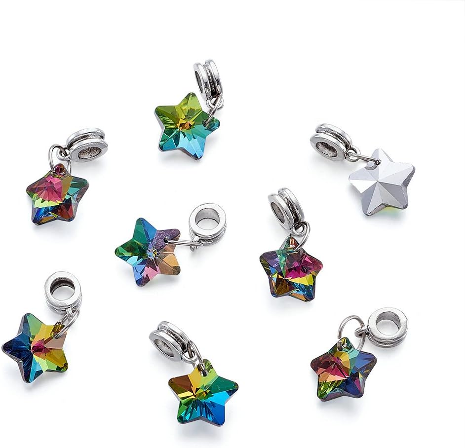 PandaHall 50pcs European Dangle Beads with Electroplated Glass Star Charms Pendants for DIY Jewelry Making