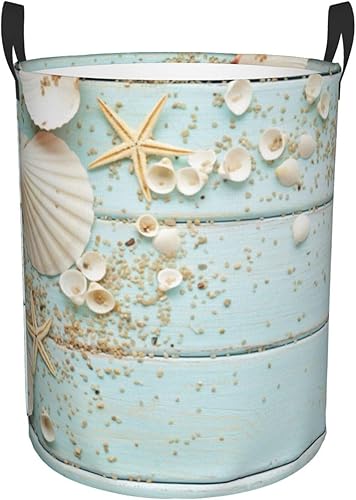 Cesta para ropa sucia con diseño de conchas de playa, colección marina, vintage, bohemio, impreso, cesta de ropa independiente, impermeable, cesta