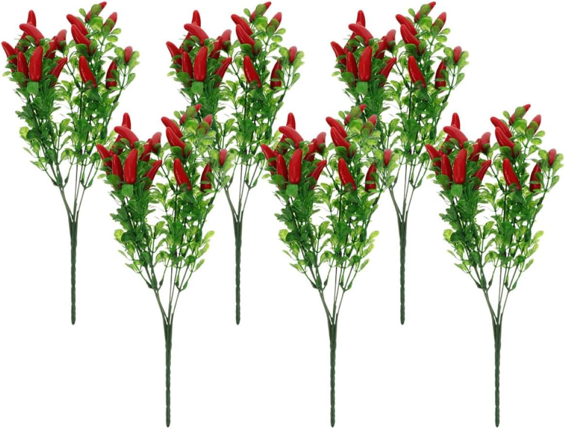 6pcs Artificial Pepper Stem Bunch Faux Chili Branches Plastic Simulation Fake Vegetable Stems for Home Kitchen Vase Decoration