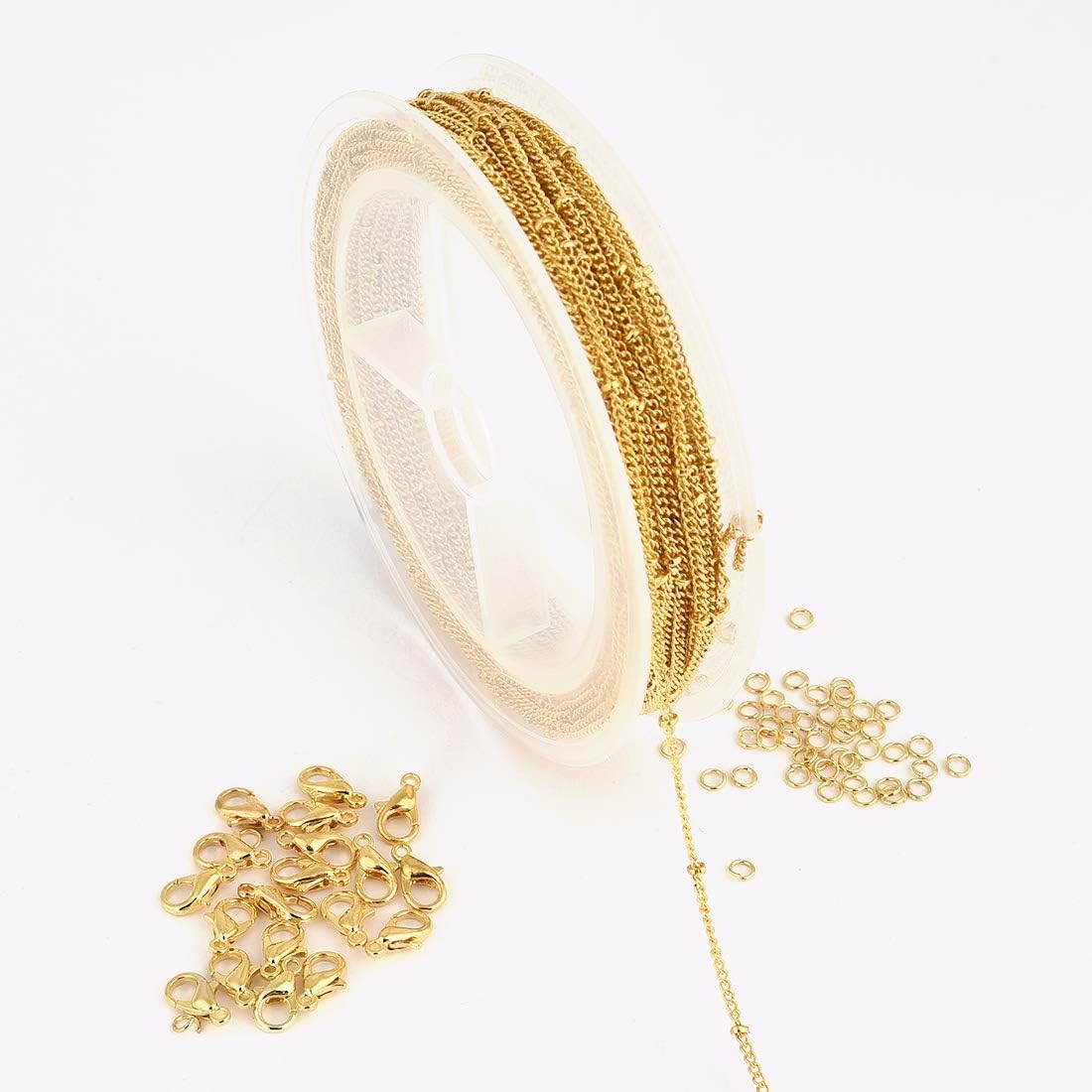 OBSEDE 33 Feet Necklace Chain for Jewelry Making, Spacer Peas Chains Link with 20 Lobster Clasps and 50 Jump Rings, Gold Color