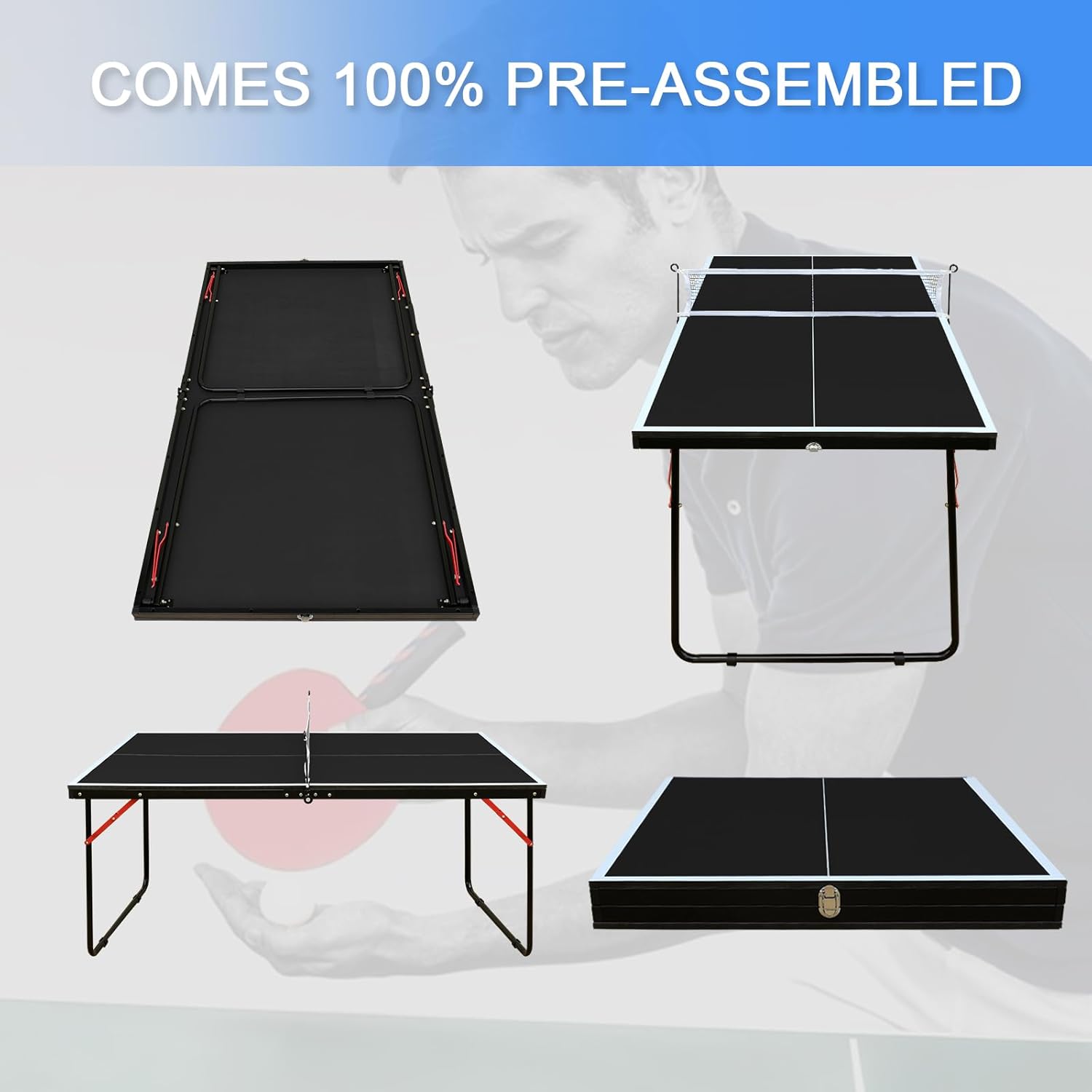 4.5x2.5Ft Foldable Ping Pong Table Set,Portable Table Tennis Game Set for Indoor/Outdoor with Net,2 Table Tennis Paddles and 3 Balls