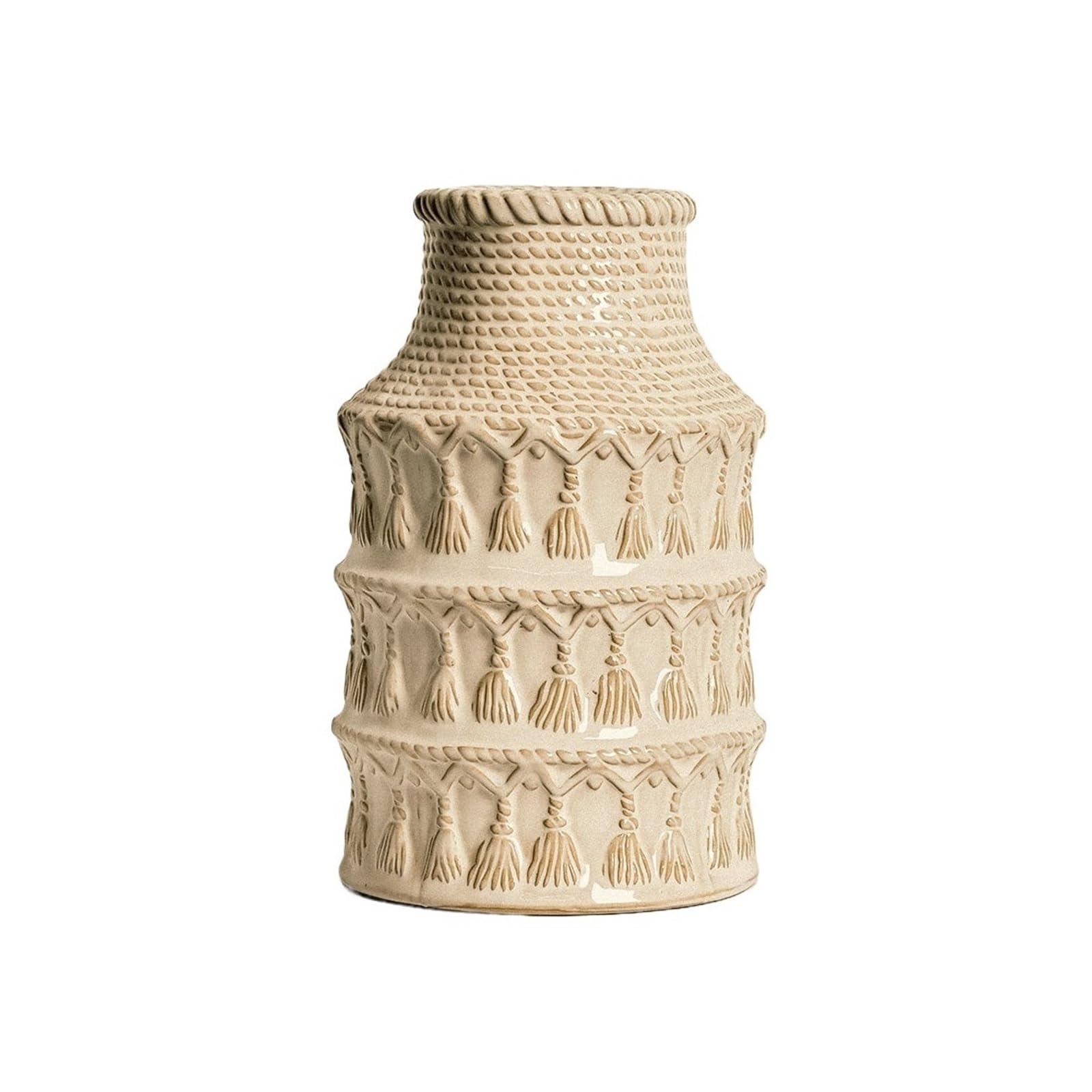 flower vase Beige Embossed Ceramic Vases 23cm Tall Decorative Flower Vase for Home Decor