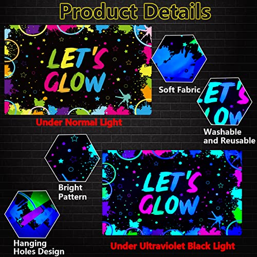 190 Pcs Neon Glow Birthday Party Supplies - Let's Glow Backdrop Banner, Tablecloth, Glow In The Dark Balloons, Glow Sticks, Bracelet Connectors, Glasses And Headband For Kid Neon Party Decorations #TOP2