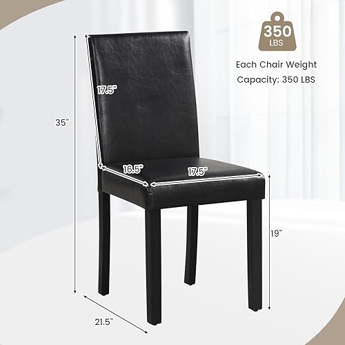 Miniatura 3 de Giantex Juego de 4 sillas de comedor tapizadas de piel sintética con marco de madera maciza, asiento y respaldo acolchados, sillas laterales de