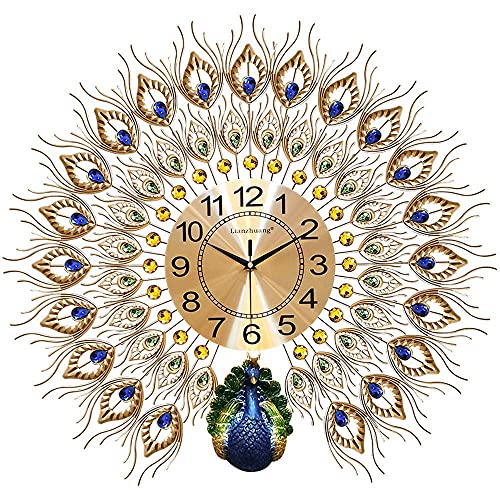 Horloge murale paon en cristal de luxe pour sublimation de votre salon design