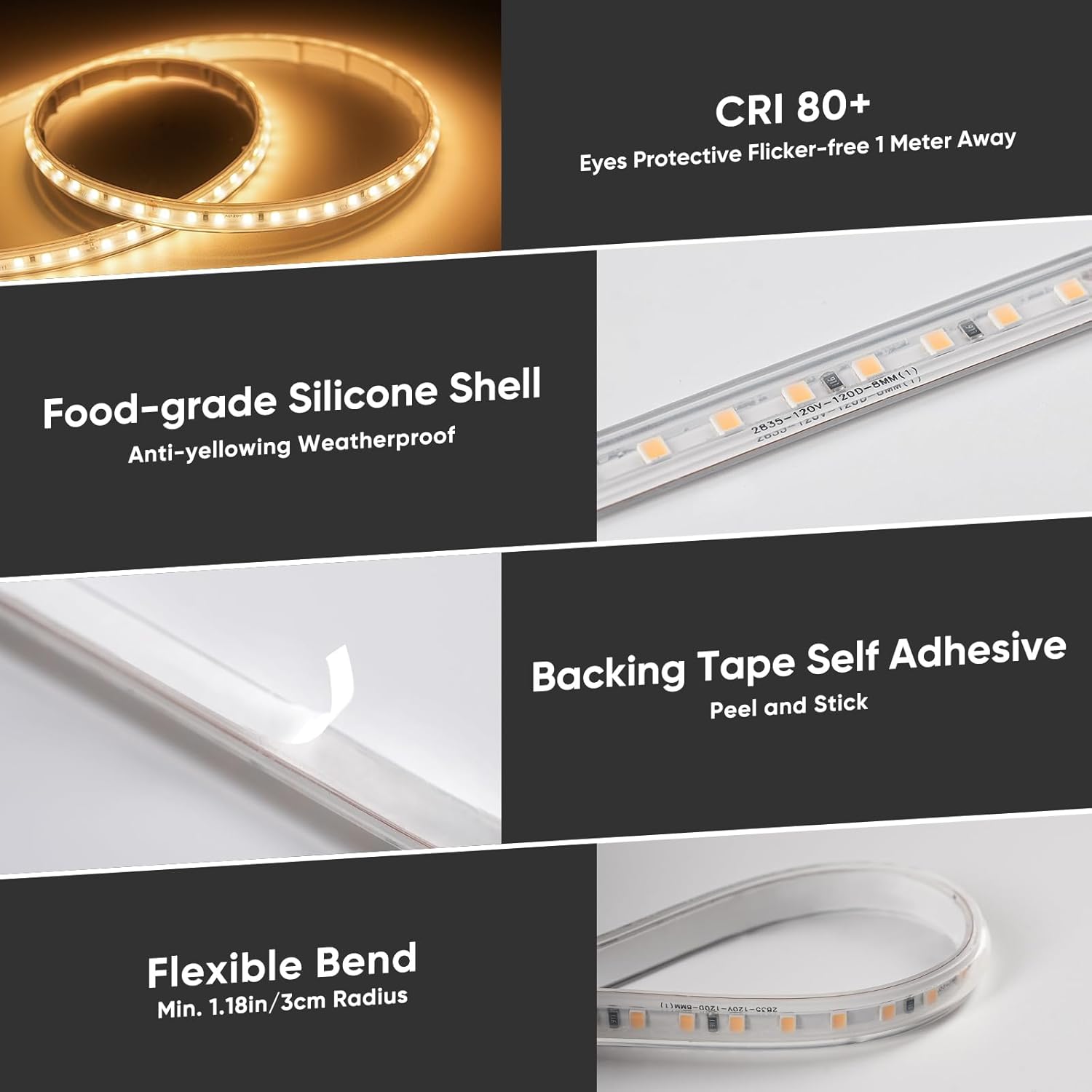 Shine Decor LED Strip Light Super Bright 8000LM, Plug&Play 120V Driverless Easy Wiring, Flicker Free Weatherproof for Outdoor Indoor, Min. 3.9” Cuttable Stickable, 2800K Warm White 32FT ETL Listed
