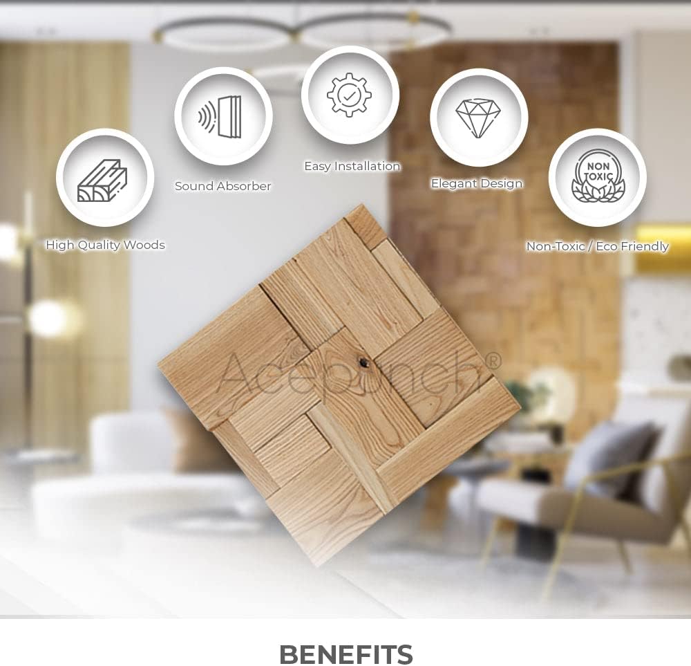 1 Aesthetic Block Style High-Grade Finland Wooden Wall Art Panel Room DIY Acoustic Sound Diffuser STC 27 Home Decorative Sound Absorbing Noise Reduction Wood Decor 12x12in AP1252