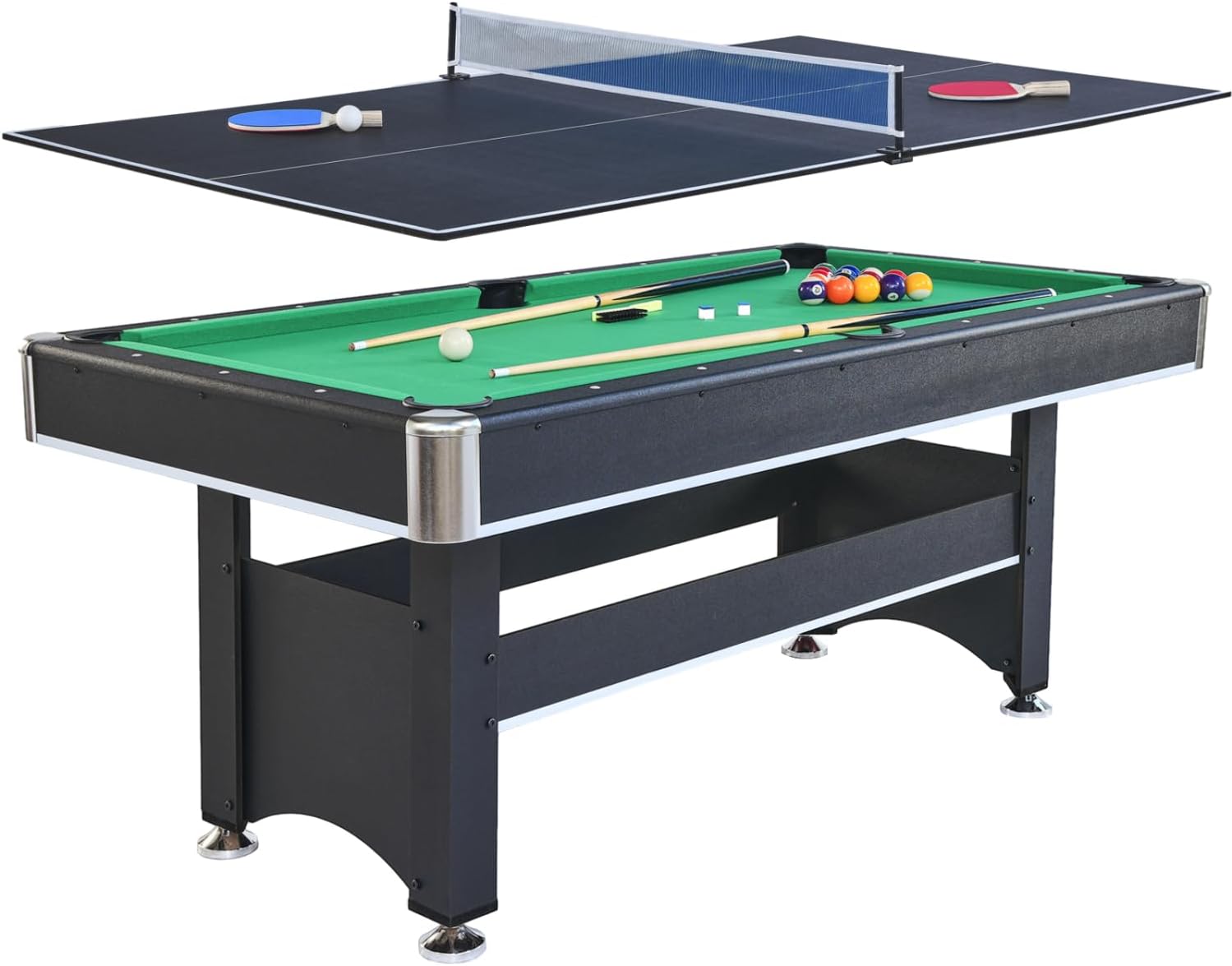 6-Ft Pool Table with Table Tennis Engineered Wood Blackish Green Space-Saving Fun Family-Friendly Game Setup Elegant Design